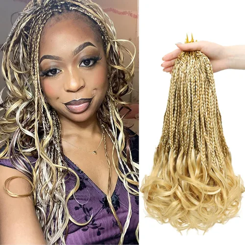 Miniatura 10 de Trenzas de ganchillo rizadas francesas de 22 pulgadas, 8 paquetes, trenzas de caja diosa grises para mujeres, de ganchillo pre-trenzadas con Trenzas