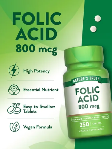 Miniatura 5 de Nature's Truth Ácido fólico 800 mcg 250 tabletas Suplemento vegano, sin OMG y sin gluten