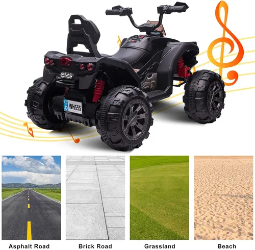 Miniatura 6 de OTTARO ATV de 2 plazas, 12 V, 4 ruedas, cuatrimoto eléctrico para niños de 3 a 8 años con asiento de 17 pulgadas de longitud, luces LED, 2 Negro