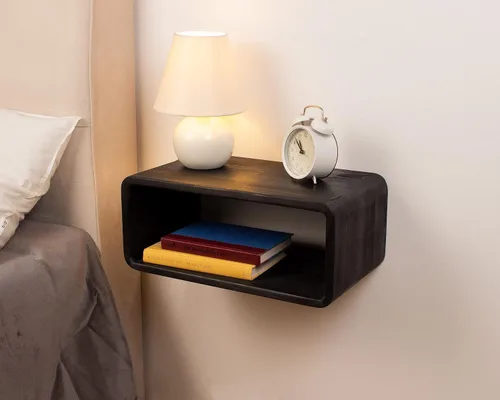 Miniatura 4 de Mesita de Noche Flotante de Madera, Mesa de Noche, Estantería de Noche, Hecho a Mano, Estante de Noche Montado en la Pared, Estilo Minimalista