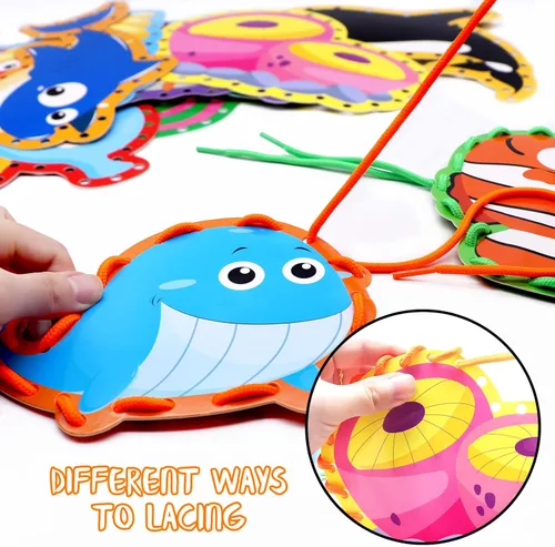 Miniatura 6 de Tarjetas de costura de animales marinos para niños, paquete de 12 tarjetas de costura con temática de tiburón, ballena, océano, decoración