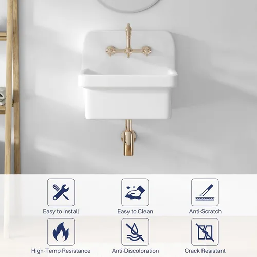 Miniatura 6 de Eridanus Fregadero utilitario de 21 pulgadas, fregadero de baño rústico montado en la pared, fregaderos modernos de lavandería sobre el mostrador