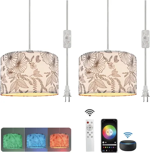 Lámpara Colgante con Enchufe, Luz Colgante, Paquete de 2 con Control Remoto, 15 Pies de Luces Colgantes con Cable de Enchufe, Pantalla de Lámpara de