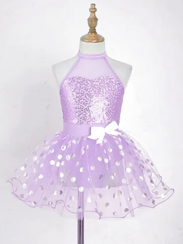 Miniatura 71 de CHICTRY Vestido tutú de ballet con lentejuelas brillantes para niñas y niñas, moderno disfraz de baile latino de jazz