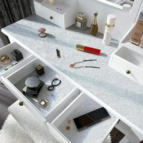 Miniatura 2 de Kitico Papel tapiz plateado con purpurina, papel de contacto plateado, cubierta creativa, despegar y pegar, papel tapiz autoadhesivo extraíble