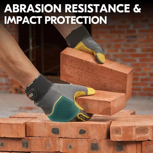 Miniatura 3 de Vgo... Guantes de trabajo de cuero de vaca para hombre, guantes de jardinería de cuero, guantes de protección para el patio, guantes de protección