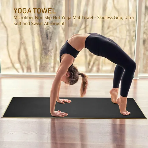 Miniatura 6 de YETTASBIN Toalla negra para esterilla de yoga, antideslizante, absorbente de sudor, toalla de yoga caliente, portátil, ligera, toalla