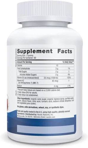 Miniatura 2 de Nordic Naturals Gomitas de Vitamina D3 + K2, Granada - 60 Gomitas - 1000 UI de Vitamina D3 + 45 mcg de K2 - Gran Sabor - Salud Ósea, Promueve
