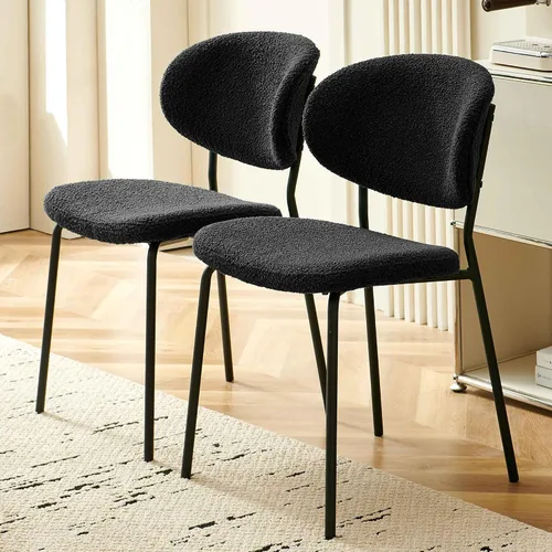 Miniatura 4 de Homedot Juego de 2 sillas de comedor tapizadas negras, modernas sillas de cocina de mediados de siglo tapizadas con cojín acolchado para comedor
