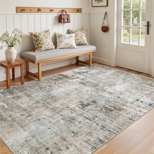 Miniatura 153 de Alfombra de pasillo Soalmost 2'6" x 10' lavable, alfombra antideslizante para cocina, baño, lavandería, alfombras vintage ultra delgadas para Beige