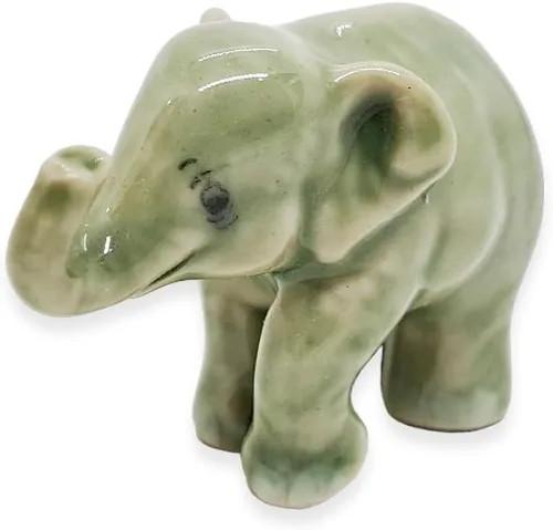 Miniatura 8 de ChangThai Design Pequeña figura de elefante gris claro de 1 pulgada para elevar el tronco – Miniatura hecha a mano de cerámica pintada a mano