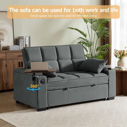 Miniatura 5 de Auvsoce - Sofá cama biplaza de 65 pulgadas, sofá convertible para sala de estar, sofá para RV con respaldo ajustable, chaise longue, mesa lateral