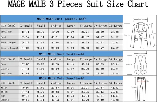 Miniatura 2 de MAGE MALE Traje negro de 3 piezas para hombre, elegante, liso, con un botón, ajustado, de un solo pecho, para fiesta, blazer y pantalones, Negro 0211