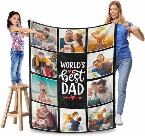 Miniatura 21 de Manta personalizada para el Día del Padre, regalos para papá, mantas personalizadas con fotos, mantas personalizadas de collage de fotos, manta suave