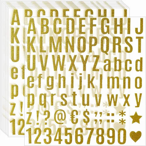 790 piezas de 10 hojas de calcomanías de letras doradas con purpurina, letras del alfabeto, kit de números de letras autoadhesivas para regalo,