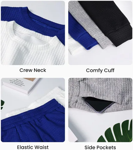 Miniatura 6 de Conjunto deportivo para mujer, sudadera acolchada y pantalones deportivos con bolsillos, 2 piezas, Azul