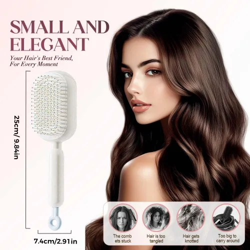 Miniatura 3 de Cepillo de pelo autolimpiante, cepillo retráctil con cerdas de masaje, peine antiestático fácil de limpiar para todo tipo de cabello, cepillo de Azul