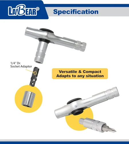 Miniatura 5 de LABEAR - Multiherramienta de bicicleta 12 en 1 con llave de trinquete - Kit de reparación compacto plegable con mango en T para bicicletas