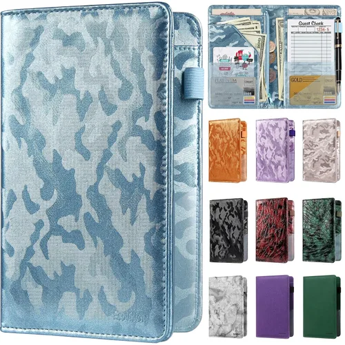 Miniatura 13 de Libreta de mesera para camarera, organizador de cuero con bolsillo con cremallera, folleto para personal de restaurante, soporte para cheques de Café