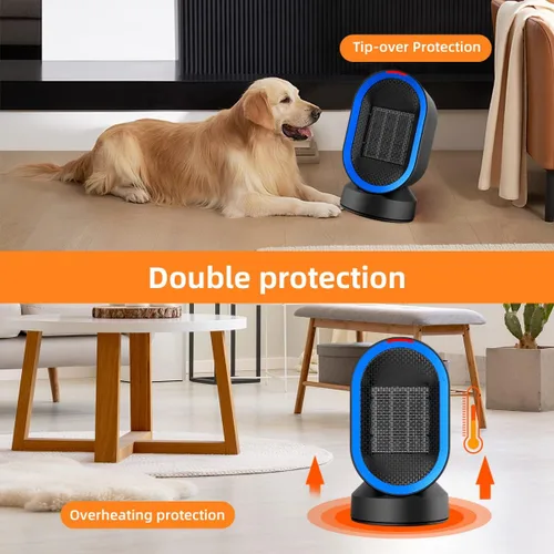 Miniatura 6 de TABYIK Calentador de espacio eléctrico para uso en interiores, pequeño calentador portátil oscilante de 45 ° para dormitorio, oficina en casa
