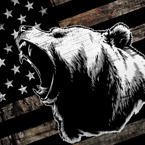 Miniatura 5 de Tapiz de Oso con Bandera Americana Country, Tapiz Rústico de Caza Camo Bass Bear en Blanco y Negro para Colgar en la Pared para Dormitorio de Oso