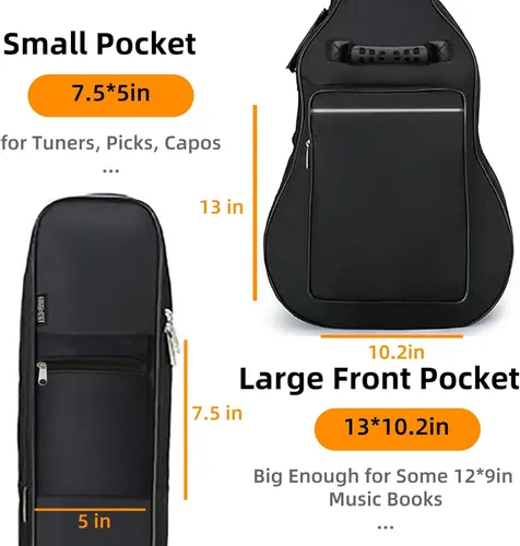 Miniatura 5 de GIGKOUKI Funda para guitarra acústica de 40 y 41 pulgadas, suave bolsa acolchada de 0.35 pulgadas, bolsa de guitarra impermeable clásica con lazo