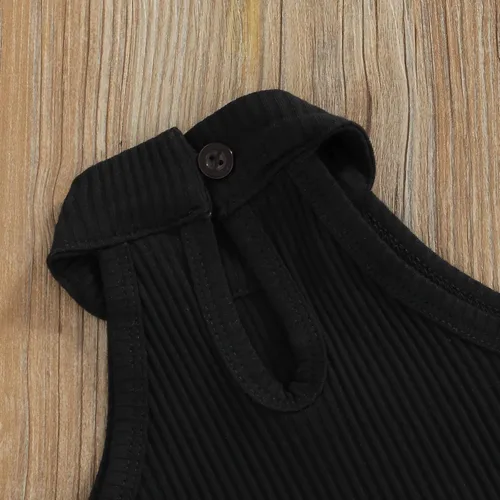Miniatura 80 de TheFound Trajes de verano para niñas pequeñas, sin mangas, de punto acanalado, halter, pantalones cortos, ropa para recién nacidos, conjunto de 3