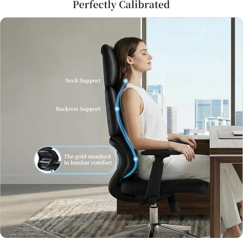 Miniatura 3 de EUREKA ERGONOMIC Remi - Silla de oficina con respaldo alto, silla de oficina de piel sintética con ruedas, silla de escritorio de cuero, silla