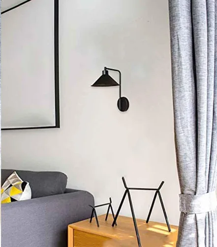 Lámpara de pared retro industrial, decoración de interiores antigua, color negro mate, lámpara de pared inalámbrica para sala de estar, mesita de