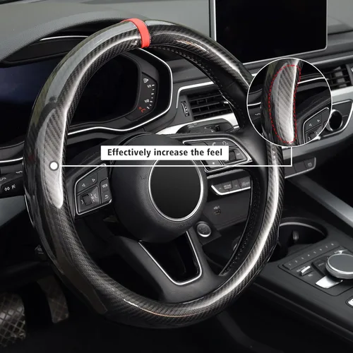 Miniatura 4 de ZHOL - Funda para volante de fibra de carbono, tamaño estándar universal de 37-38 cm, accesorios de moda y deporte para volante de coche para Negro