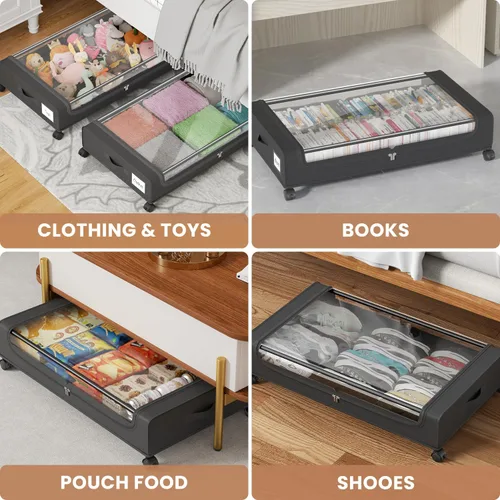 Miniatura 6 de Contenedores de almacenamiento debajo de la cama con tapa transparente, almacenamiento grande debajo de la cama con ruedas, contenedores de 6.22