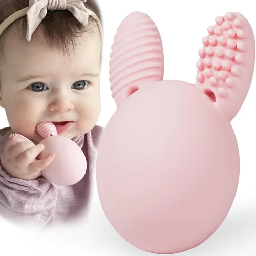 Miniatura 8 de Mordedor Bebé Juguete De Dentición De Conejo Huevo Sonajero Juguete Alivio Del Dolor De La Dentición Para Bebés Niños Niñas Crema