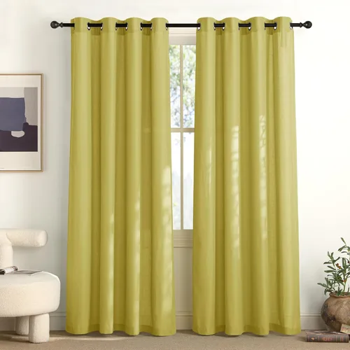 Miniatura 135 de NICETOWN Cortinas de lino natural con textura de lino para dormitorio, mezcla de lino rústica con ojales en la parte superior, semitransparentes