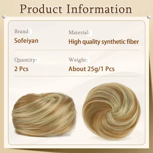 Miniatura 2 de SOFEIYAN 2 piezas de clip de pinza mini en extensiones de moño de cabello con orejas de gato desordenadas, accesorio de peluca de dona sintética