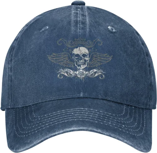 Miniatura 2 de Sombrero de vaquero de moda para hombre y mujer, ajustable para cuatro estaciones, gorra de béisbol del infierno con ángel, azul marino, Azul marino