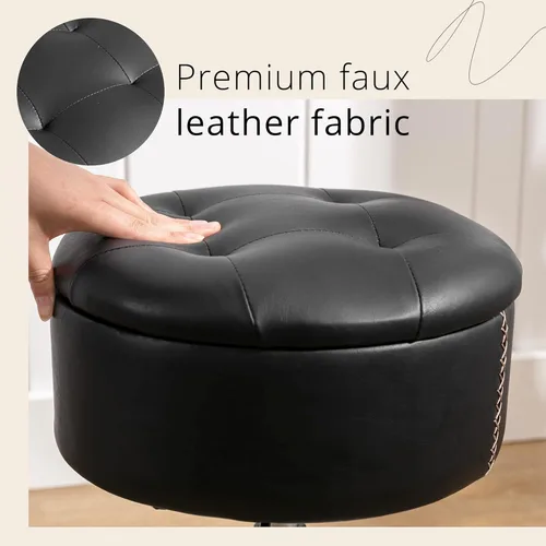 Miniatura 4 de LUE BONA Taburete giratorio de 360° para sala de maquillaje, taburete ajustable en altura para tocador con almacenamiento, pequeño cuero sintético