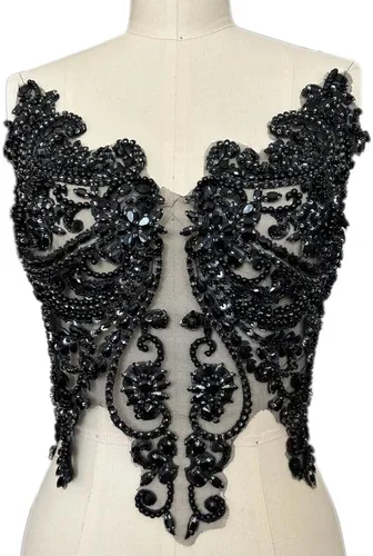 Miniatura 14 de Apliques de encaje hechos a mano con diamantes de imitación para coser en cuentas de vidrio, accesorios para ropa de vestir (blanco)