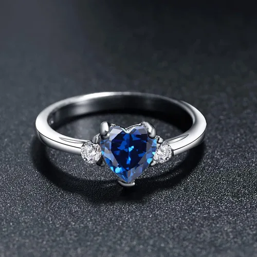 Miniatura 2 de ACEFEEL - Anillo de compromiso de plata de ley 925 con forma de corazón de ópalo blanco