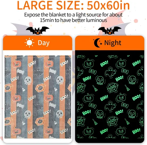 Miniatura 2 de LIFEYJ Manta con Efecto Luminoso para Halloween, Regalos para Niñas y Niños, Manta Suave de Calabaza 50"x60", Regalos para Niñas de 3, 4, 5, 6, 7