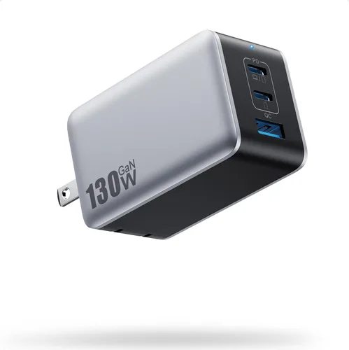 Miniatura 14 de Cargador de pared USB C de 128 W, estación de carga rápida de 3 puertos GaN III, bloque de cargador plegable PD QC, adaptador portátil de 65 W