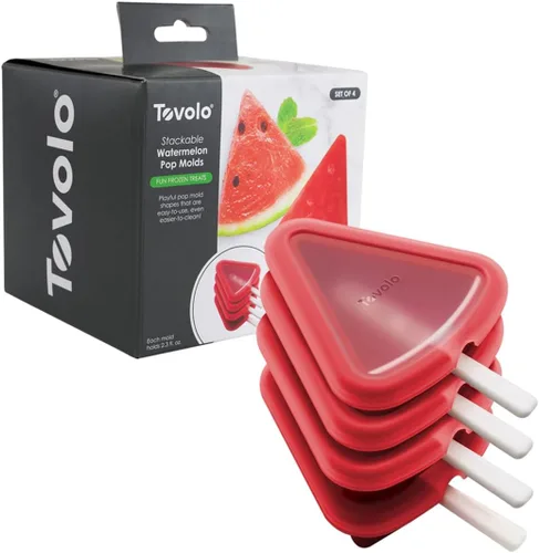 Tovolo Molde para paletas de sandía, paquete de 4 moldes apilables de silicona para paletas con protectores de goteo para niños, molde de sandía