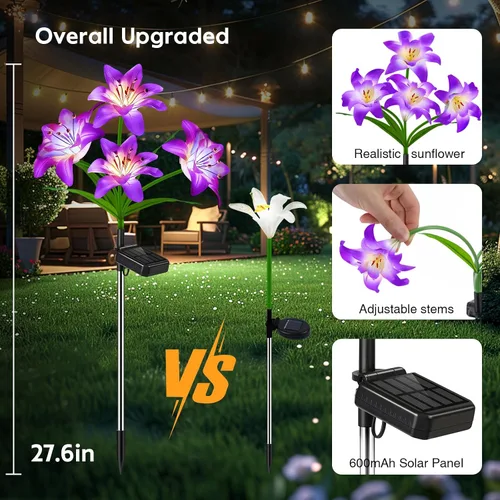 Miniatura 6 de Paquete de 6 flores solares para exteriores, impermeables, con lirio, luces solares de jardín para exteriores, para patio, camino, decoración