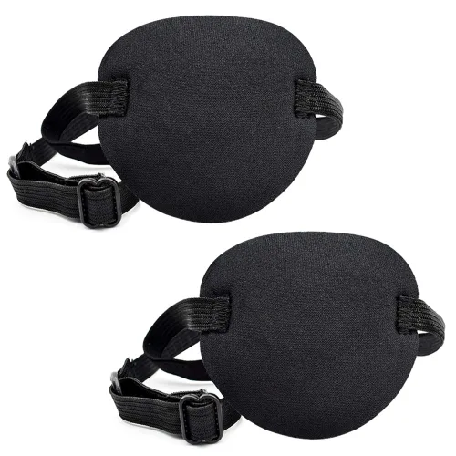 Parches para ojos de pirata, paquete de 2 parches ajustables para ojos perezosos para adultos y niños, color negro