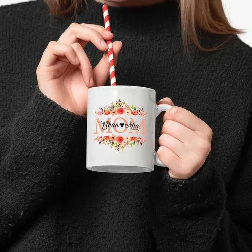 Miniatura 3 de Taza de té con diseño de flores para mamá, taza personalizada para mamá con nombre, taza de café personalizada para madre, regalo para mamá, tazas