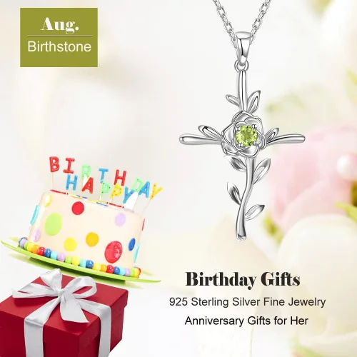 Miniatura 2 de ELDA & CO. Regalos de cumpleaños, amor de mamá, collar de hojas de esperanza para esposa, plata de ley 925, piedras natales de mayo de junio