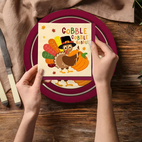 Miniatura 8 de Kit de suministros para fiesta de Acción de Gracias con tema de pavo, vajilla desechable de otoño incluye, platos de papel para cena, platos