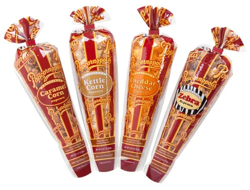 Miniatura 2 de Popcornopolis Cono de Palomitas Gourmet (12 Unidades) Sabores Surtidos – Zebra, Queso Cheddar, Caramelo y Kettle Corn, Ideal para Regalar y Compartir