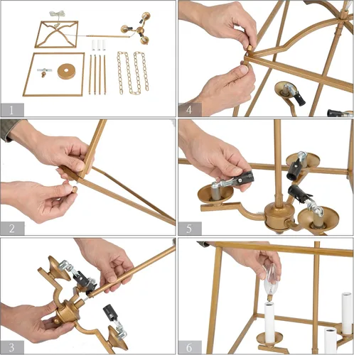 Miniatura 8 de KSANA Candelabro de farol dorado, iluminación colgante dorada para isla de cocina con acabado dorado antiguo, lámpara colgante de vestíbulo