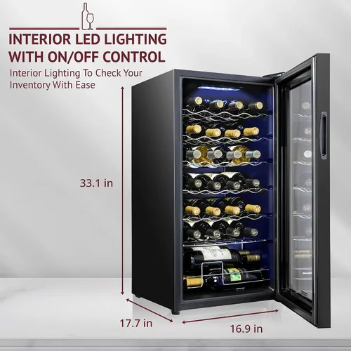 Miniatura 2 de SCHMECKE - Refrigerador de vino con compresor de 28 botellas, con cerradura y cerradura, gran bodega independiente, 41f-64f, control de temperatura