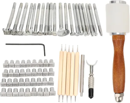 Miniatura 8 de Leather Sculpture Stamping Tools Kit, Professional Leather Working Tools, 21 Patterns with English Letters and Numbers, DIY Leather Craft Set for